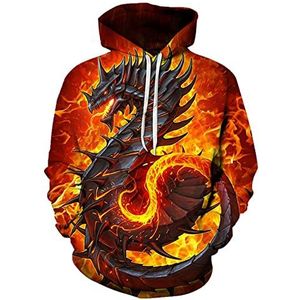 Hoodie Heren Nieuwe Animal Fire Dragon 3D Digitaal Printen Heren Pullover Hoodie, Fire Dragon, M