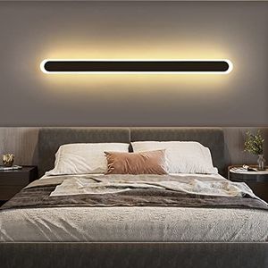 WRMING Accu wandlamp LED draadloze indoor wandlamp met schakelaar zwart metaal hallamp met batterij oplaadbare wandverlichting voor kinderkamer keuken badkamer trappen, warm wit (80 cm 18 W)