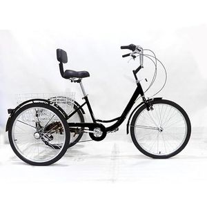 Aldult 3-wielcruiserfiets, driewielige fiets, 7 versnellingen, 24 inch, eilandtourfiets, afsluitbare opbergdoos met lendensteun, oude mannenfiets (Size : Black)