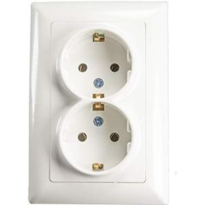 Dubbel combi-stopcontact op een sokkel met 2-voudig wit combi inbouw 2-voudig stopcontact wit