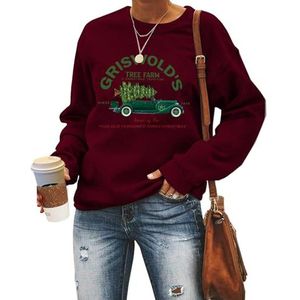 AODDUZZA Griswold's Tree Farm Sweatshirt Vrouwen Kerstboom Print Lange Mouw Trui Xmas Vakantie Tops, Bordeaux, XL