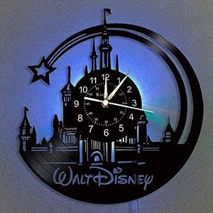 Smotly Vinyl wandklok, vintage Mickey Mouse LED Hanging Night 7 kleur wandklok, Comic Disney Clock verjaardagscadeau handgemaakte wand-decor klok. (Gift Haken)