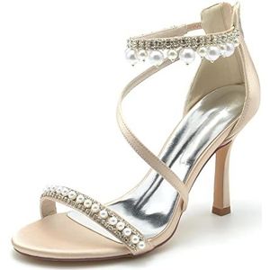 GHSIRUEU Witte Vrouwen Hak Sandalen Parel Decoratie Naaldhakken Terug rits formele avond bruiloft partij jurk schoenen,Champagne,40 EU