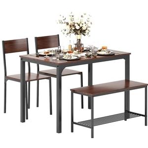 sogesfurniture 4-delige set voor eetkamer, eettafel met banken voor 4 personen, tafel en 2 stoelen en bank, bruin