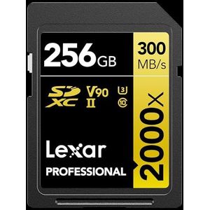 Lexar 256 GB professionele 2000x SDXC-geheugenkaart, UHS-II, C10, U3, V90, Full-HD & 8K-video, tot 300 MB/s lezen, voor DSLR, videocamera's van bioscoopkwaliteit (LSD2000256G-BNNNU)