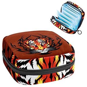 Opbergtas voor maandverband Pads, Menstruatie Cup Pouch, Periode Bag Organizer voor vrouwelijke Pads Tampons, Rood dier tijger gezicht