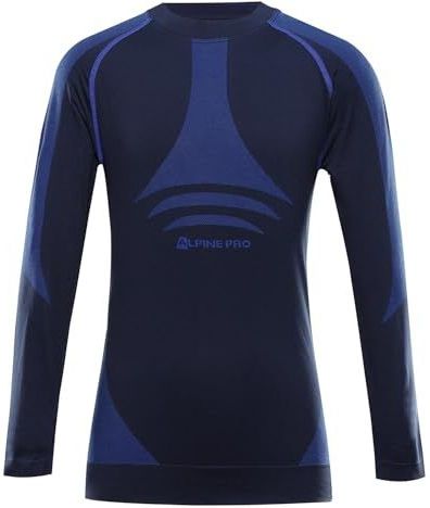 Alpine Pro Amboso Thermoshirt voor kinderen, ademend, warm en sneldrogend, functioneel onderhemd met actieve bamboe-kool, rekbaar shirt met lange mouwen voor winter en outdoor, blauw, 128