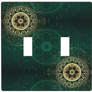 ZhaoYuGoods Groene vintage bloemenprint muurplaat, dubbele tuimellichtschakelaar outlet cover 2-gang 11,4 cm x 11,4 cm, decoratieve pc-voorplaat voor thuis en op kantoor
