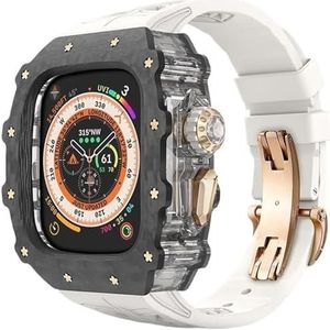 INSTR Koolstofvezel Case Band voor Apple Watch 49MM Ultra2 Ultra, fluorrubber horlogeband met Cover Mod Kit voor Iwatch Series9/8/7/6/5/4/se (Color : Whiter, Size : 49mm for ultra2 ultra)