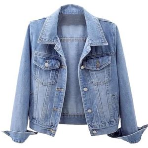 Pegsmio Dames denim jas lente herfst lange mouw overjas losse basic knoop streetwear jeans jassen, Lichtblauw, XL