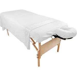 Massagetafel lakenset van Body Linen {White Poly/Cotton} - Extra groot laken voor optimale dekking en pasvorm met standaard formaat tafels en gezichtshouders - superzacht en duurzaam voor