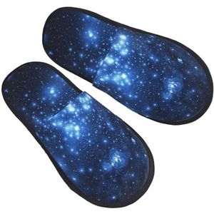 ZaKhs Galaxy Stars Print pantoffels voor dames, antislip, pluizige pantoffels, schattige huispantoffels voor binnen en buiten, Zwart, Large Wide