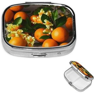 Pillendoosje Geneeskunde Pil Organizer Geel Bloesem en Oranje Fruit Kleine Pillenkoker Reizen Pillencontainer Draagbare Pillendoos voor Pocket 2 Compartimenten Pillenhouder Pillendozen voor Reizen