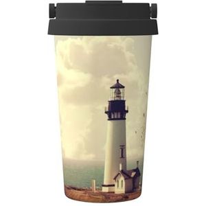 OdDdot Old Lighthouse Print Travel Coffee Mug Geïsoleerde Koffie Cup Herbruikbare Koffie Cups Vacuüm Rvs Mok