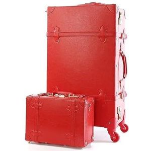 22/24 Inch Retro Pu Lederen Koffer 2 Stuks Reisbagage Set Trolley Case 20 Inch Handbagage Roze Meisjes case (Color : Red, Size : 24 inch set)
