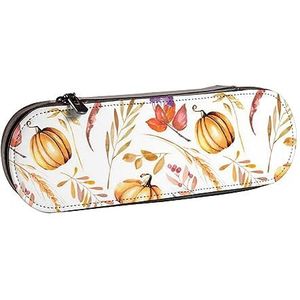 BONDIJ Herfst Herfst Bladeren Acorn Bessen Gedrukt Lederen Potlood Pouch, Grote Capaciteit Pen Zakken Leuke Etui Cosmetische Organizer Tas met Rits, Leuke herfst aquarel pompoenen, Eén maat, Munten