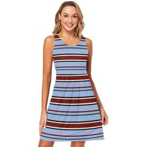 LI ZHI XIN Dames Zomerjurken Ronde Hals Casual A-lijn Mouwloos Vest Jurken met Zakken Rood Blauw Gestreept Patroon, Meerkleurig, S