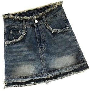 Denim Mini Rok Vrouwen Vintage Kwastje Wrap Sexy Rokken Straat Kleding, Blauw, L