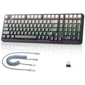 MAMBASNAKE x Attack Shark X98 Draadloos Gasket Mechanisch Gaming Toetsenbord met Gekrulde Kabel, 2.4G/BT/USB-C, Hot-swappable Lineaire Schakelaar met Numpad, RGB, NKRO voor Windows/Mac (Moon Night)