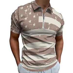 Vintage Amerikaanse Vlag Polo Shirt voor Mannen Casual Rits Kraag T-shirts Golf Tops Slim Fit