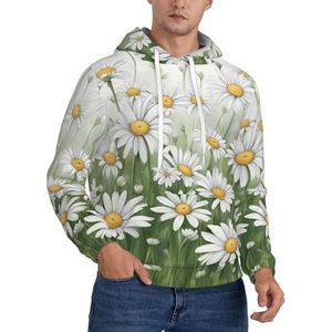 GUOLGP Witte Daisy Print Mannen Hooded Pullover Mode Zachte Comfortabele Voor Winter Casual Dagelijkse Dragen, Zwart, XS