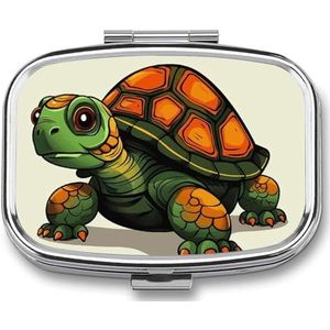 Cartoon Schildpad Illustratie Pillendoos Leuke Vierkante Pil Case Draagbare Geneeskunde Tablet Vitamine Houder Organizer voor Purse Pocket
