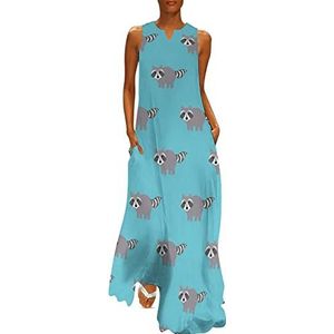 Wasberen in een cartoon stijl dames enkellengte jurk slim fit mouwloze maxi-jurk casual zonnejurk 4XL