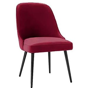 GEIRONV 1 Stuk Fluweel Eetkamerstoel,voor Woonkamer Slaapkamer Condominium Lounge Stoel Zwarte Voeten Smeedijzer Receptie Stoel Eetstoelen (Color : Red)