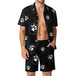 Big Black Cat Paw Hawaiiaanse bijpassende set voor heren, 2-delige outfits, button-down shirts en shorts voor strandvakantie