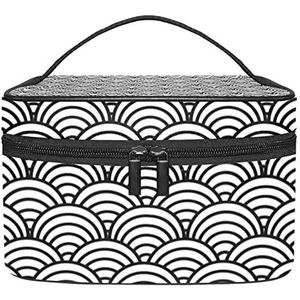 Make-up Organizer Bag, Reizen Make-up Tas Organizer Case Draagbare Cosmetische Tas voor Vrouwen en Meisjes Toiletartikelen Visschaal Patroon Zwart Wit, Meerkleurig, 22.5x15x13.8cm/8.9x5.9x5.4in