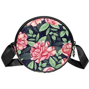 Ronde Crossbody Tas Messenger Bag Purse voor Vrouwen Kleurrijke Bloemen, Meerkleurig, 6.7x6.7x2.3 in, Sling Rugzakken