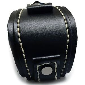 LUGEMA Vintage Horlogeband Handgemaakte Lederen Horlogeband 25 Mm Punk Gotische Mannen Brede Koeienhuid Riem Riem Roestvrij Stalen Gesp Armband (Color : Black, Size : 25mm)