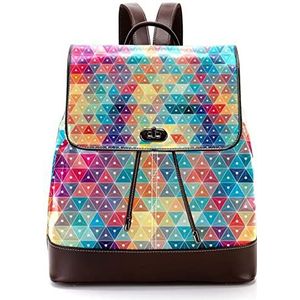 Abstracte kleurrijke geruite geometrische driehoek gepersonaliseerde schooltassen boekentassen voor tiener, Meerkleurig, 27x12.3x32cm, Rugzak Rugzakken