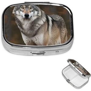 Pillendoos Wild Wild Gray Wolf Vierkante Pillenhoes voor Portemonnee & Pocket 2 Compartiment Geneeskunde Pil Organizer Draagbare Reizen Pillendoos Geneeskunde Vitamine Kabeljauw Leverolie Opbergdoos