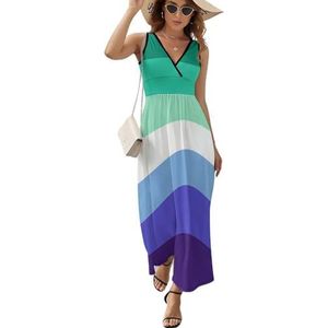 Gay Men Trots Flag Dames Mouwloze V-hals Maxi-jurk Casual Zomer Lange Jurk