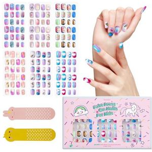 Kunstnagels - Regenboog - 144 Stuks - Druk op Kunstmatige Nep Nagels voor Kinderen