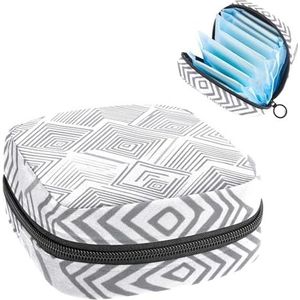 Grijs abstract geometrisch patroon maandverband opbergtas grote menstruatie cup zakje met rits, menstruatie pads tas winkel panty voeringen tampons voor meisjes vrouwen