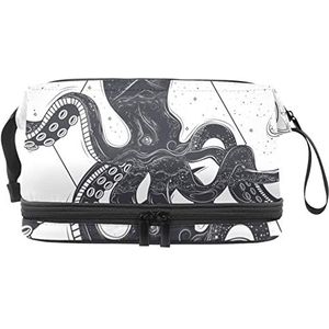 Grote capaciteit reizen cosmetische tas,Make-up tas,Waterdichte make-up tas Organizer, Octopus kosmische planeten, Meerkleurig, 27x15x14 cm/10.6x5.9x5.5 in