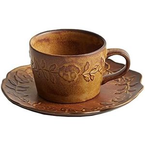 THUMBGEEK Japanse vintage houten handvat keramische koffiemok waterbeker voor thuis en op kantoor (grijs-D