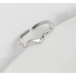 HGJH Zilver 925 Dames S925 Sterling Zilver Golven Ring Verstelbare Ringen Onregelmatigheid Open Ring Zilveren Duim Ring Eeuwigheid Ring Bruiloft Charme Sieraden Cadeaus Voor Mannen Meisjes Dames