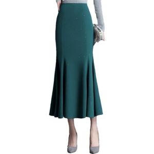 Hcclijo Minimalistische lange vissenstaartrok voor dames, lente, hoge taille, slim fit, elegante halve rokken, blauw-groen, L