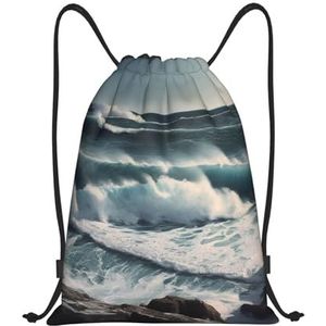 LKTPSKQRY Trekkoord Rugzak Sport Gym Sackpack Wild Seas Cinch Bag Waterdichte String Bag Lichtgewicht Zwemtas, Zwart, Medium, Reizen Rugzakken