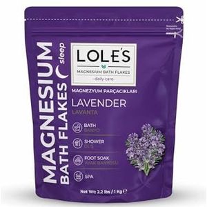 LOLE'S Magnesiumchloride badvlokken met lavendel – 1 kg – Zechstein magnesiumchloride alternatief voor Epsom zout en magnesiumsulfaat – ontspannend magnesiumbad voor spieren en huid