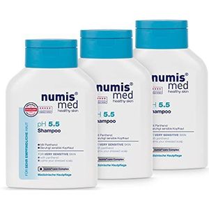 numis med Shampoo PH 5.5 - Shampoo voor gevoelige en gevoelige huid - Veganistische haarshampoo zonder siliconen, parabenen en minerale olie - Shampoo voor droog haar (3 x 200 ml)