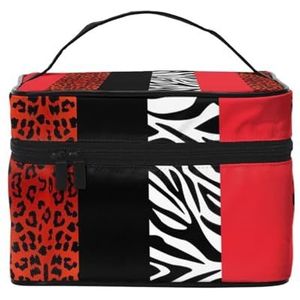 Rode Luipaard en Zebra Dier, Make-uptas Cosmetische Tas Draagbare Reizen Toilettas Potlood Case, zoals afgebeeld, Eén maat