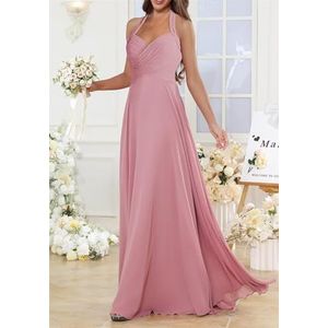 HPPEE Halter bruidsmeisjesjurken voor dames, geplooid, mouwloos, chiffon, A-lijn, bruidsmeisje, formele avondjurk, Sage Groen, 34