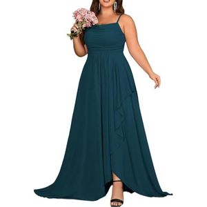 KURFACE Chiffon bruidsmeisjesjurk met split geplooide A-lijn bruidsmeisje formele avondjurk, Turkoois, 34