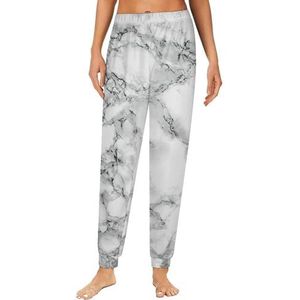 Witte marmeren stenen patroon dames pyjama lounge broek elastische tailleband nachtkleding bodems print