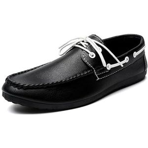 Heren loafers schort teen PU lederen mocassins schoenen met veters platte hak flexibele lichtgewicht mode wandelslip-on (Color : Black, Size : 40 EU)