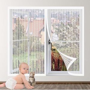 Magnetisch Raamhor 120 x 120 cm Vliegennet Kan Individueel Op Maat Zelfklevende Tape Zonder Boren Voor Keuken- Slaapkamer- Kamerramen, Wit
